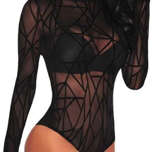 Geometrical print mesh bodysuit S, new